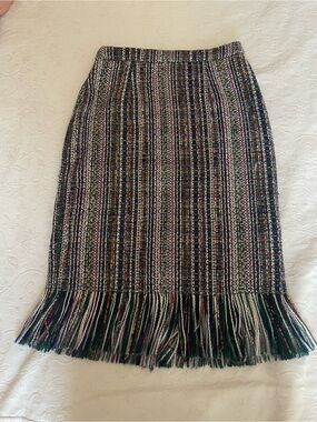 Anthropologie/Maeve Fringed Tweed Pencil Skirt in Multi-Color